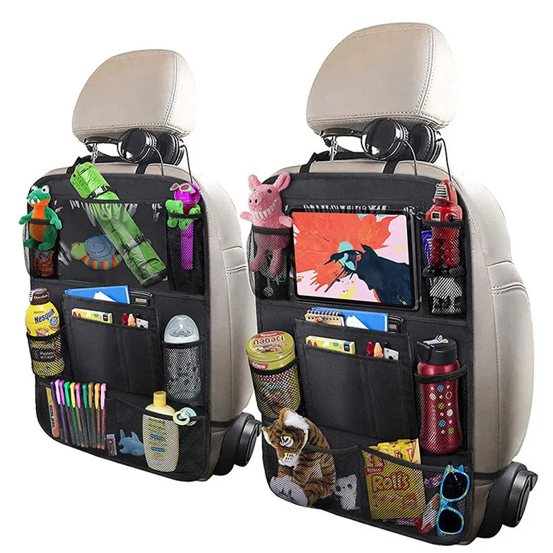

Universal Car Seat Back Organizer Anti Kick Pad Oxford Hanging Bag with Mesh Pocket Dirty Proof Mat Protector Automotive Storage