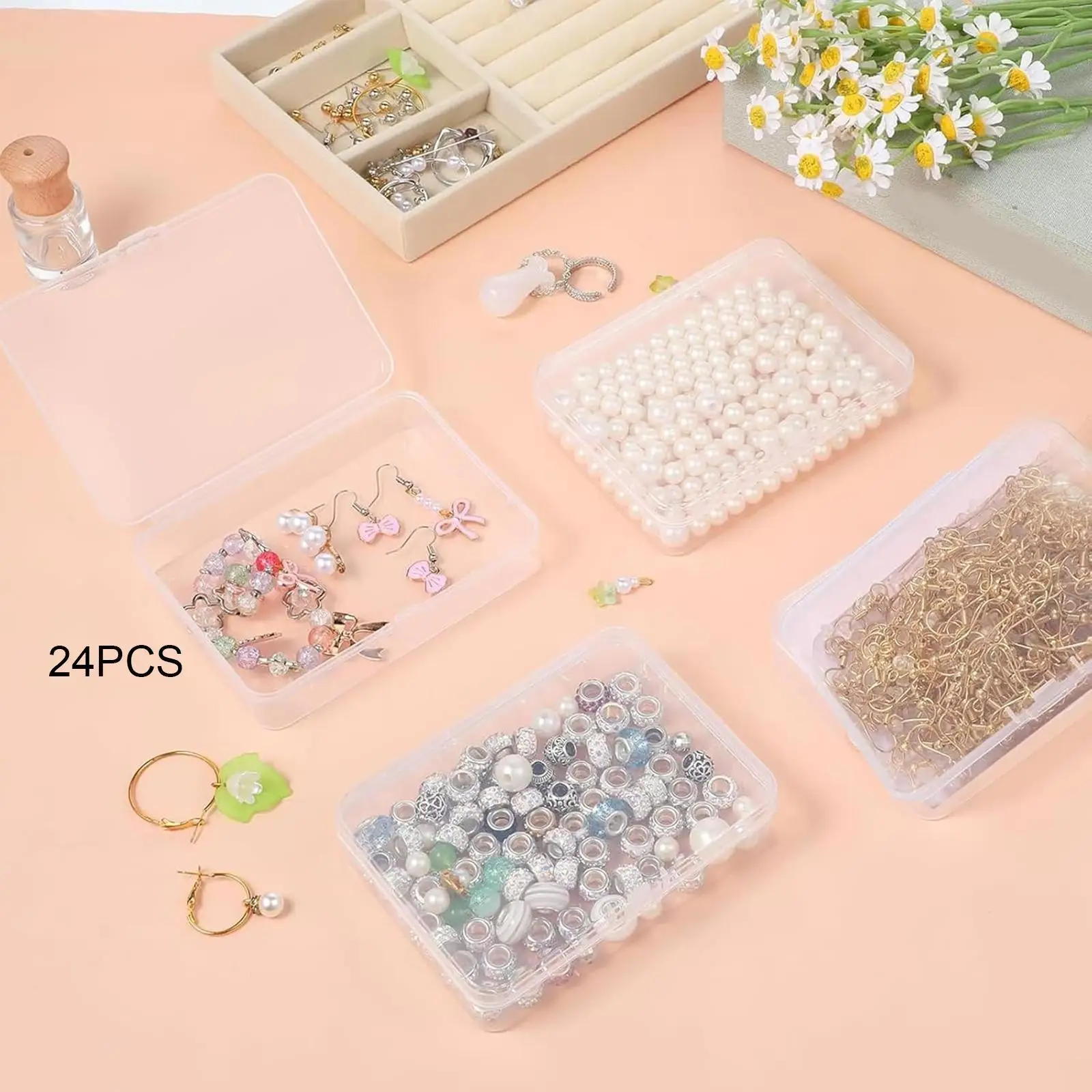 24 Pieces Bead Box Clear Stackable for Jewelry Findings Earring Small Items