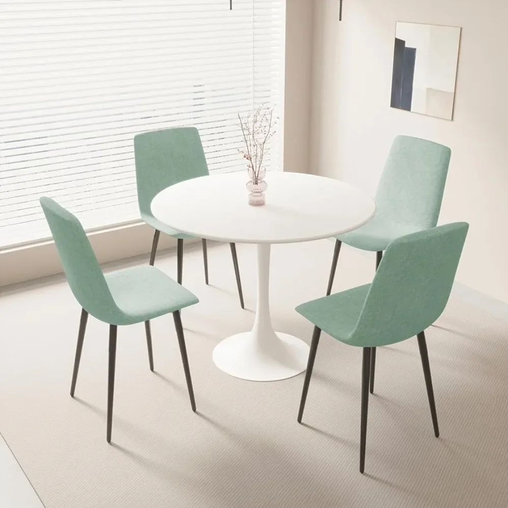 

Modern 5-piece kitchen dining table set with 4 cushioned chairs, MDF tabletop and metal legs, white and green