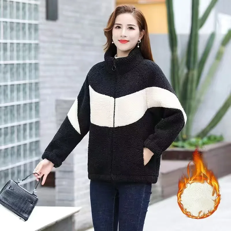 Middle-Aged Elderly Coat Women's Autumn Winter Grain Velvet Cotton-Padded Jacket New Mother Installed Velvet Warm Outerwear Lady