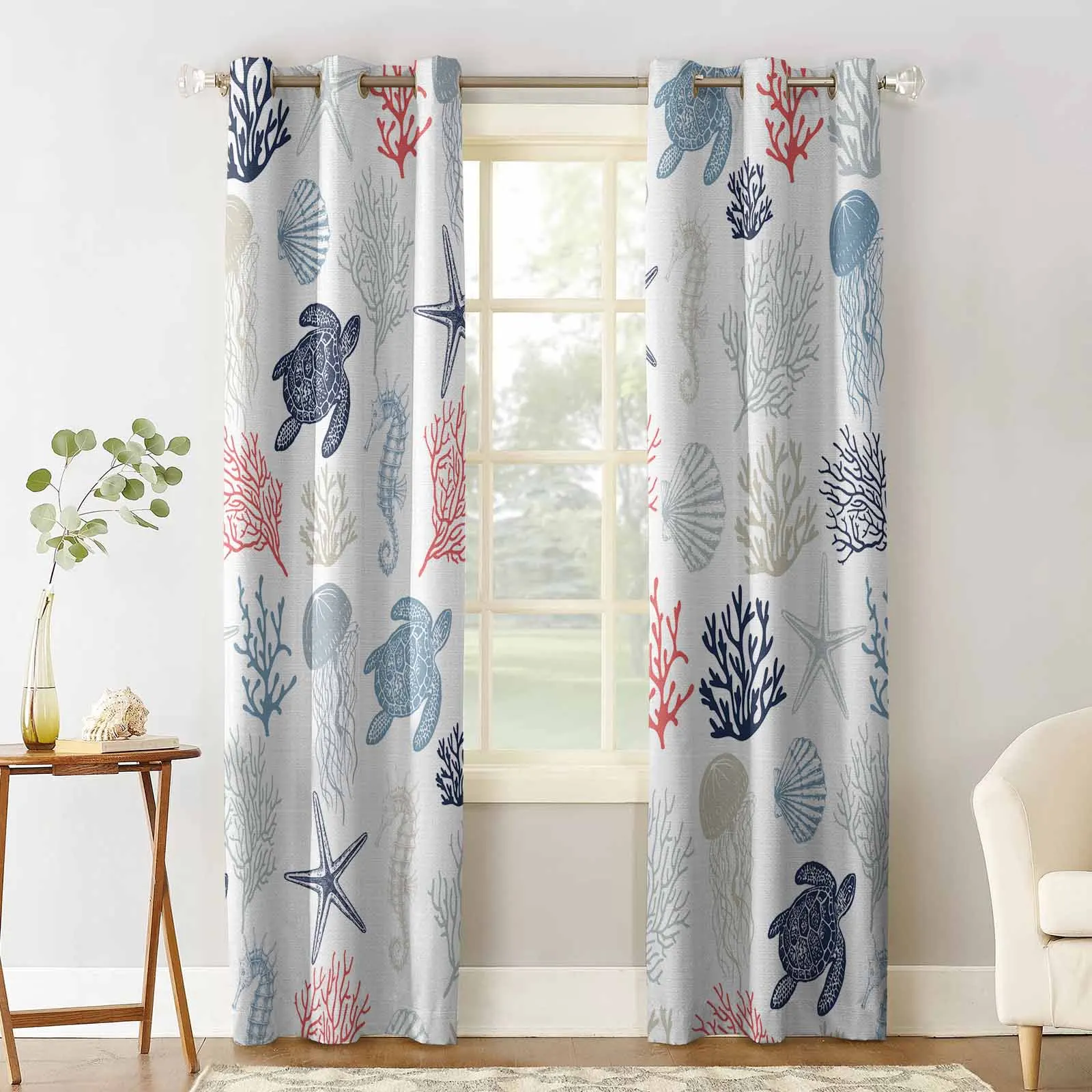 Marine Coral In Summer Living Room Bedroom Elegant Curtains For Kitchen The Room Window Treatments Drapes