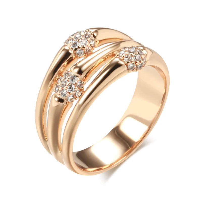 Kinel New 585 Rose Gold Color Wide Big Rings for Women Unique Fashion Natural Zircon Ring Modern Wedding Party Daily Jewelry