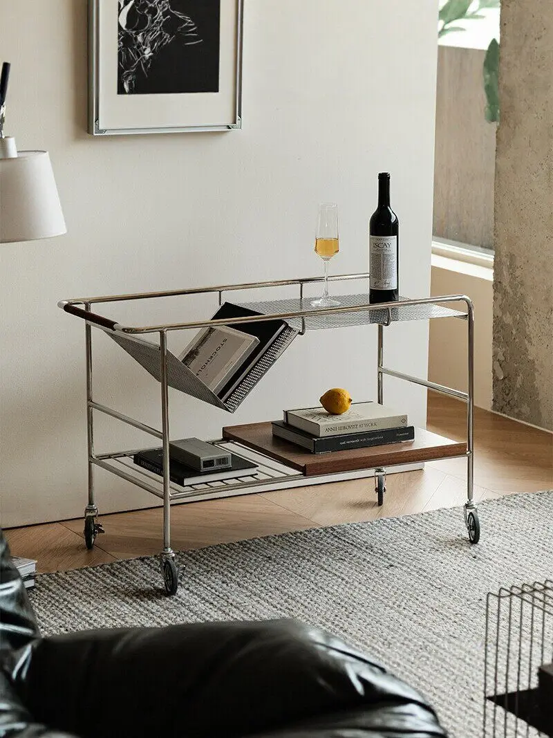 Cart Nordic Retro Mobile Sofa Side Few Household Living Room Storage Coffee Table Stainless Steel Trolley