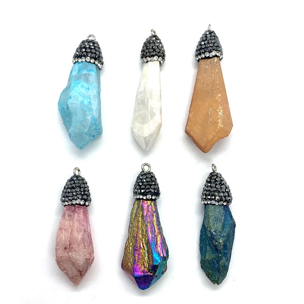 Natural Stone Crystal Irregular Pendant 10-55mm Inlaid Rhinestone Jewelry Charm Fashion DIY Necklace Earrings Bracelet Accessory