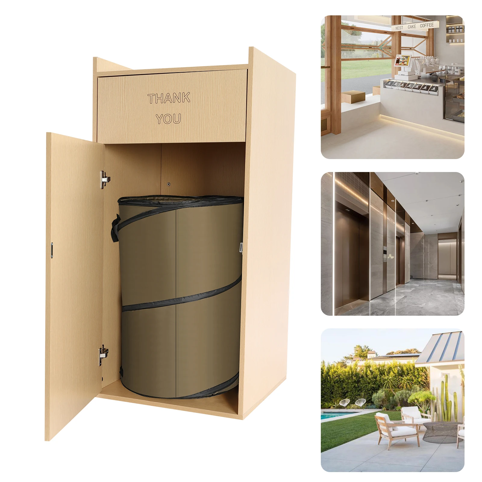 

Oak Color Commercial Trash Can Cabinet for Efficient Waste Management