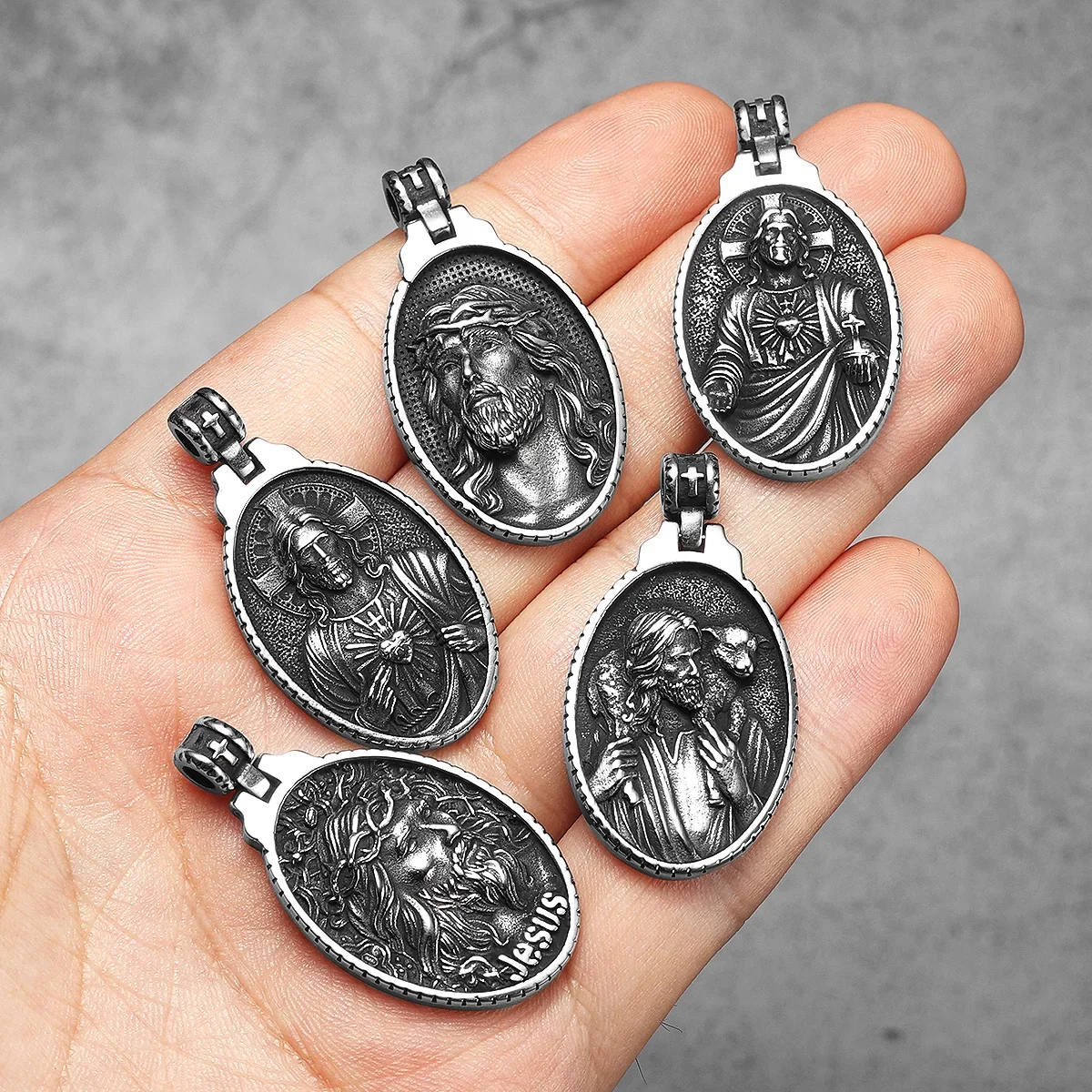 Jesus Angel Cross Amulet Masonic Stainless Steel Men Necklaces Pendant Chain Vintage For Women Fashion Jewelry Gifts Wholesale