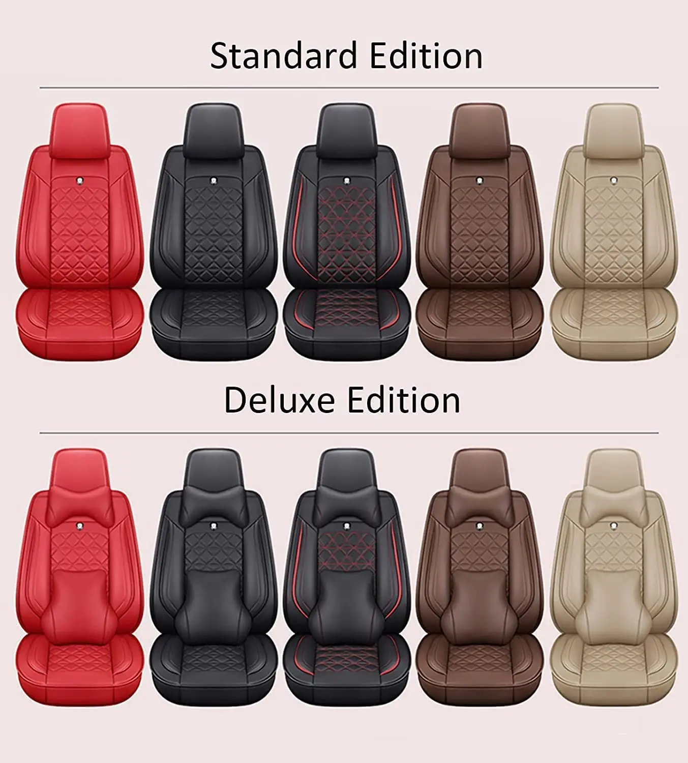 Universal Nappa PU Leather Car Seat Covers Full Set Protector for Most Cars SUVs Pick-up Trucks