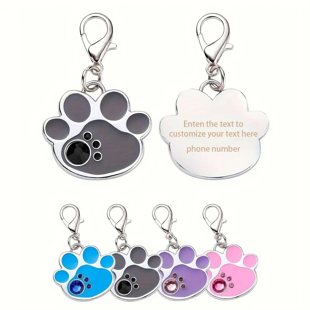 

2Pcs【Custom Pet Tag】Custom Engraved with Pet Name and Contact Information, Multi-Colored Claw-Shaped Anti-Lost Tag for Cats and Dogs, Anti-Lost Pet Laser-Engraved Id Tag with Shiny Brick Decoration, Zinc Alloy Dog Tag Cartoon Pet Tag