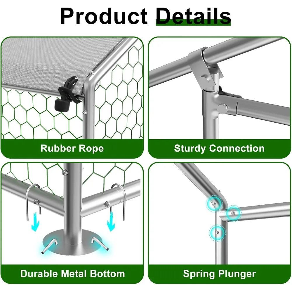 Grande galleria in metallo per polli, gallina, coniglio, anatra, con copertura impermeabile per cortile esterno con gabbia per pollame, Dom