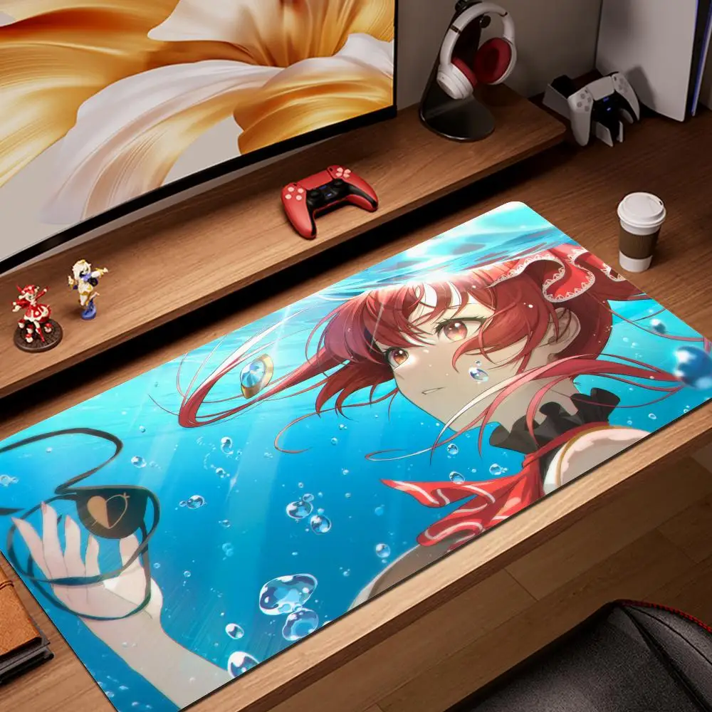 XXL Blue-haired Pirate Captain Virtual Idol Anime Girl Gaming Mouse Pad Non-Slip Rubber Stitched Desk Mat for PC Laptop Office