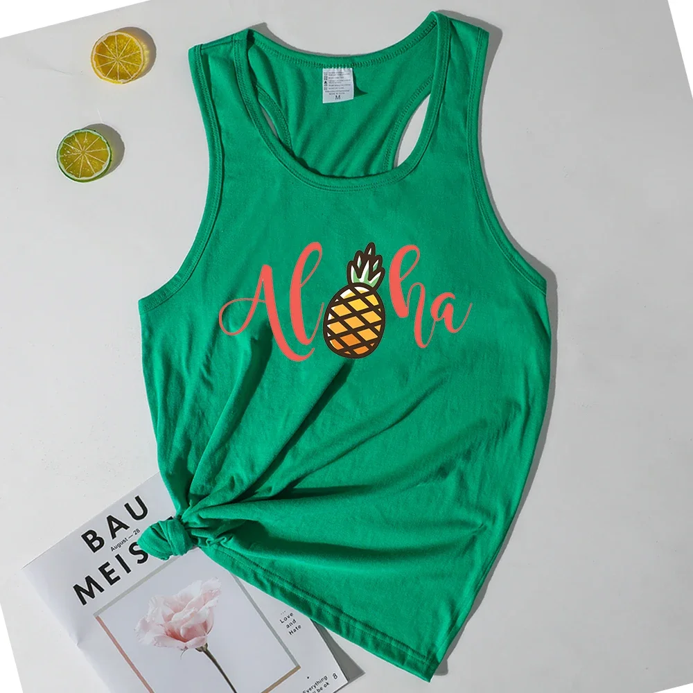 

Pineapple Aloha Tank Top Women Colored Tops Pineapple Vintage Clothing Print 2024 Summer Hawaii Beach White Top