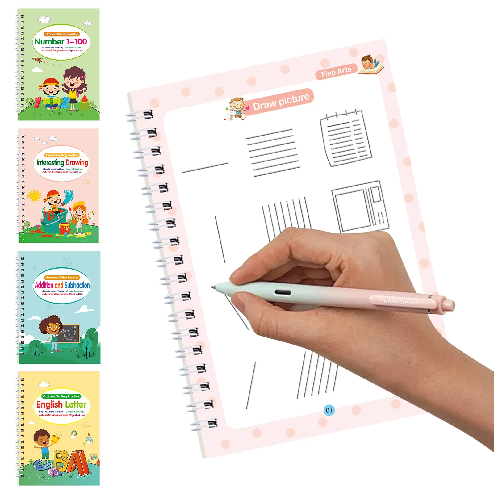 

4PCS Magic Grooved Reusable Writing Practice Book Handwriting Workbook Handwriting Practice Book for Children's Learning