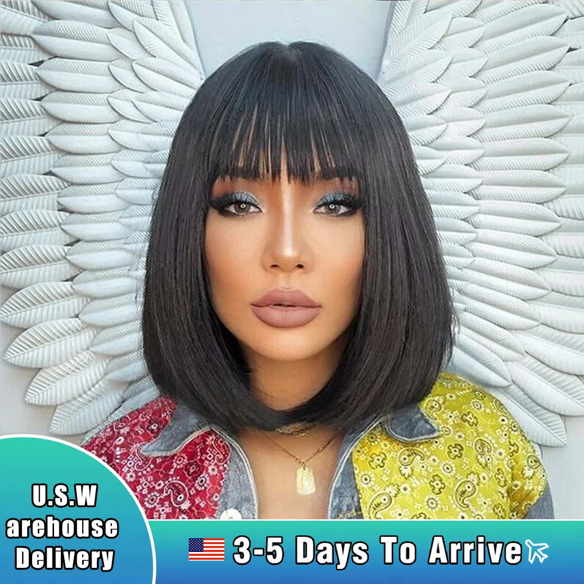 Women Synthetic Short Straight Wig BOBO Natural Black Brown Heat Resistant Hair Wig for Women Daily Bob Wigs