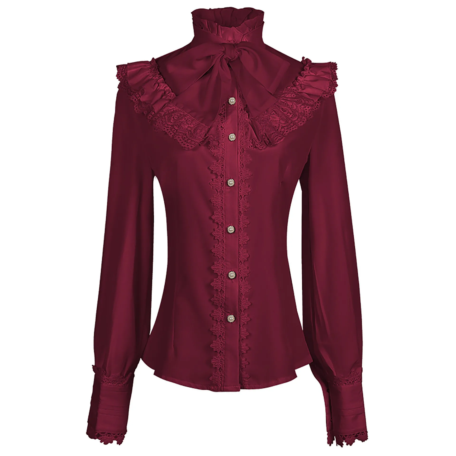 

Victorian Shirt Style Gothic Shirt Vintage Long Sleeve Lace Embroidered Top