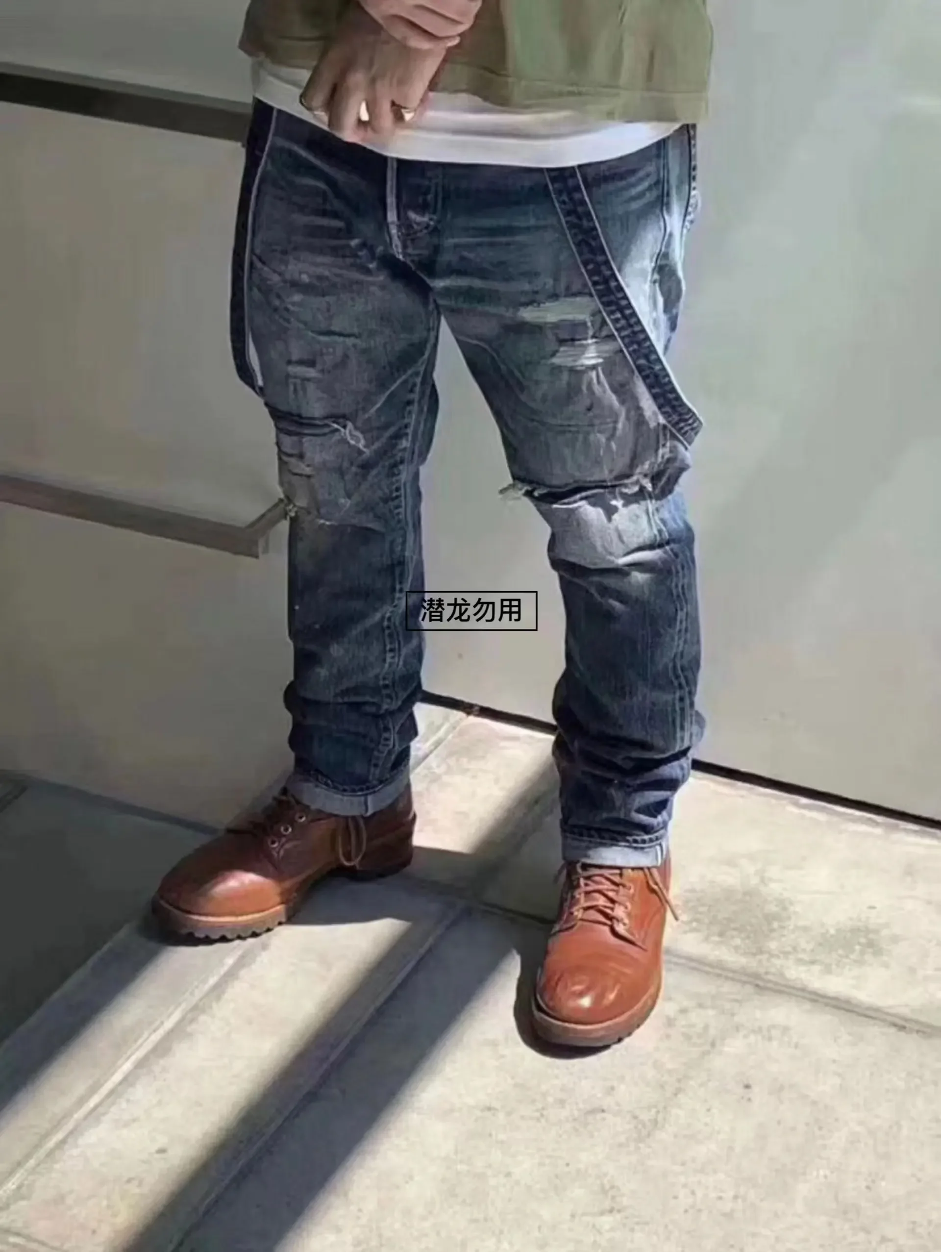 VISVIM WMV 20SS SOCIALSCULPTURE 15DAMAGED-17D17 Jeans com alça