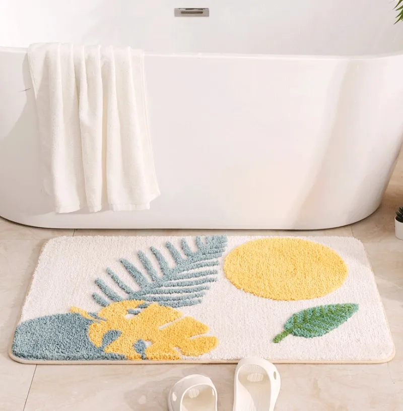 Abstract Leaves Big Bath Mat Non Slip Boho Bath Rug Soft Microfiber Floor Mats for Tub Bathroom Indoor Doormat 40x60cm 50x80cm