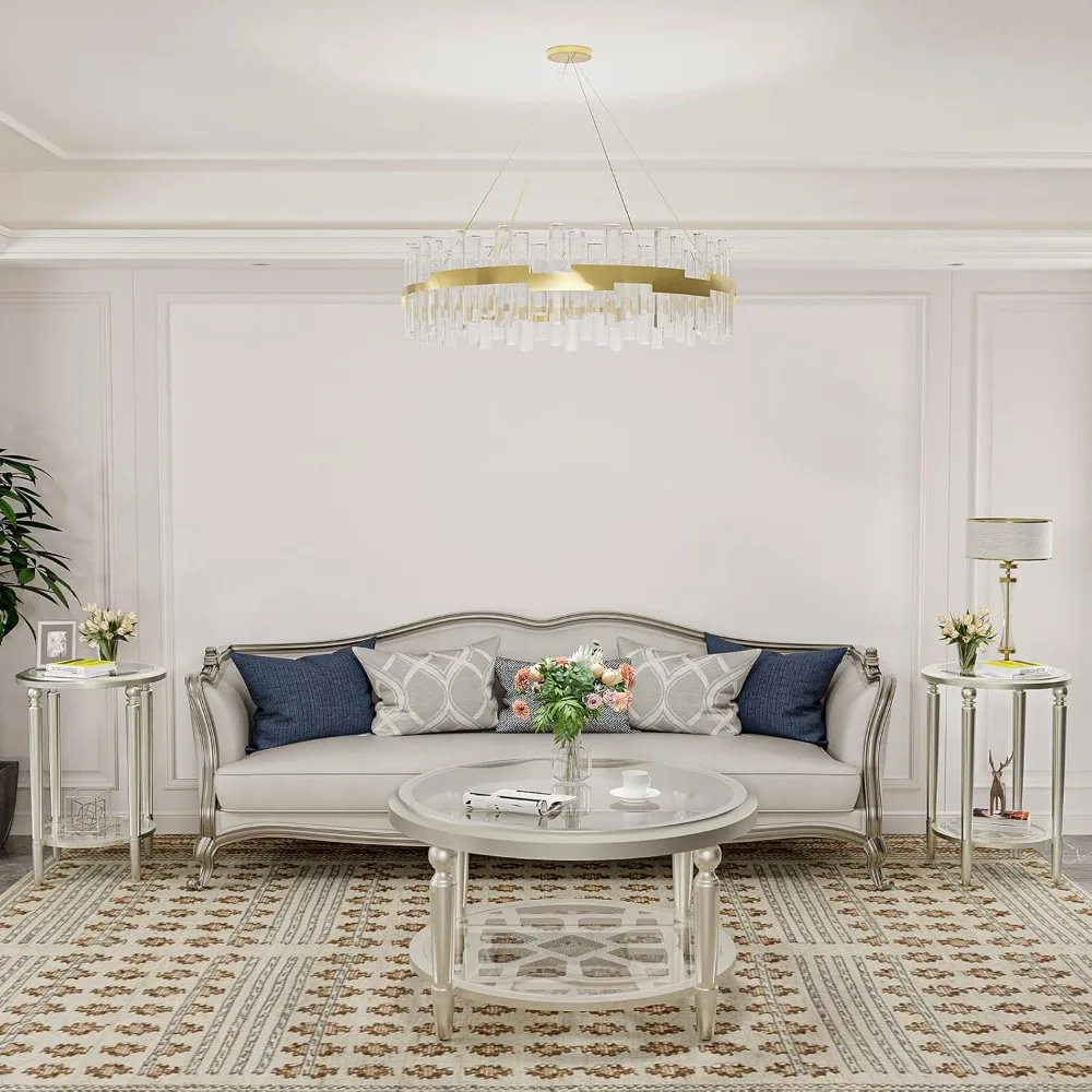 Mesa de centro redonda de vidro SUNBURY de 32 polegadas - mesa lateral leve e elegante para espaços de estar e salas de jantar