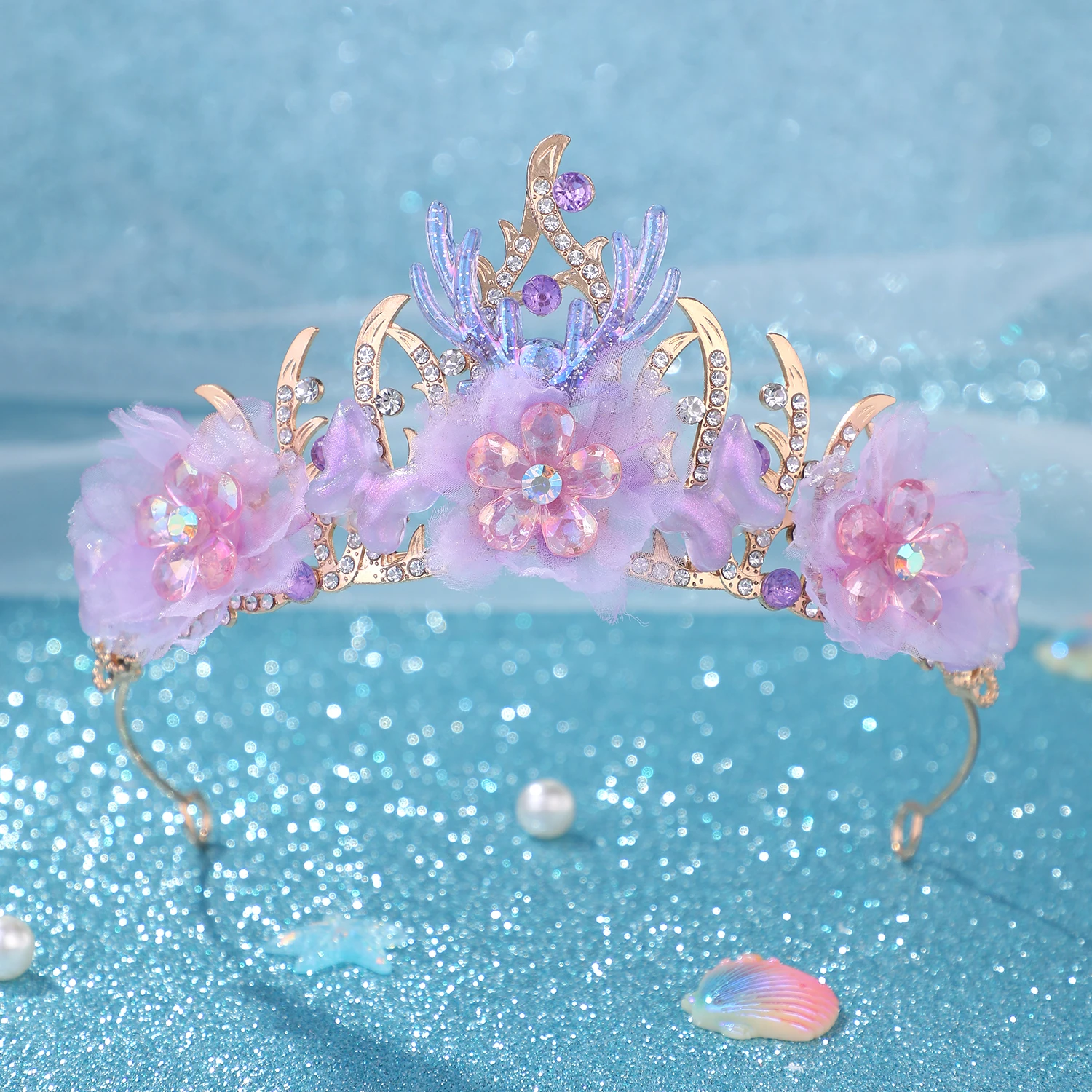Fashion Starfish Fish Scale Sequins Bridal Tiaras Wedding Hair Accessories Princess Queen Crowns Women Head Jewelry Pageants