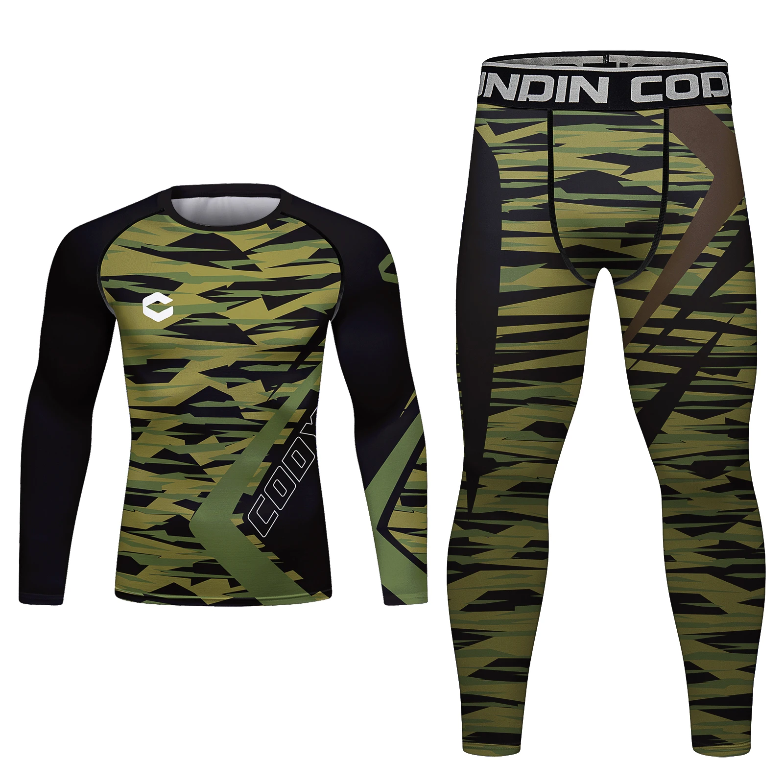 Green Camouflage Sportswear Compression Gym Running Suit Quicky dry No Gi Grappling Rashguard Bjj Rash Guard Boxing Kit Anti-uv