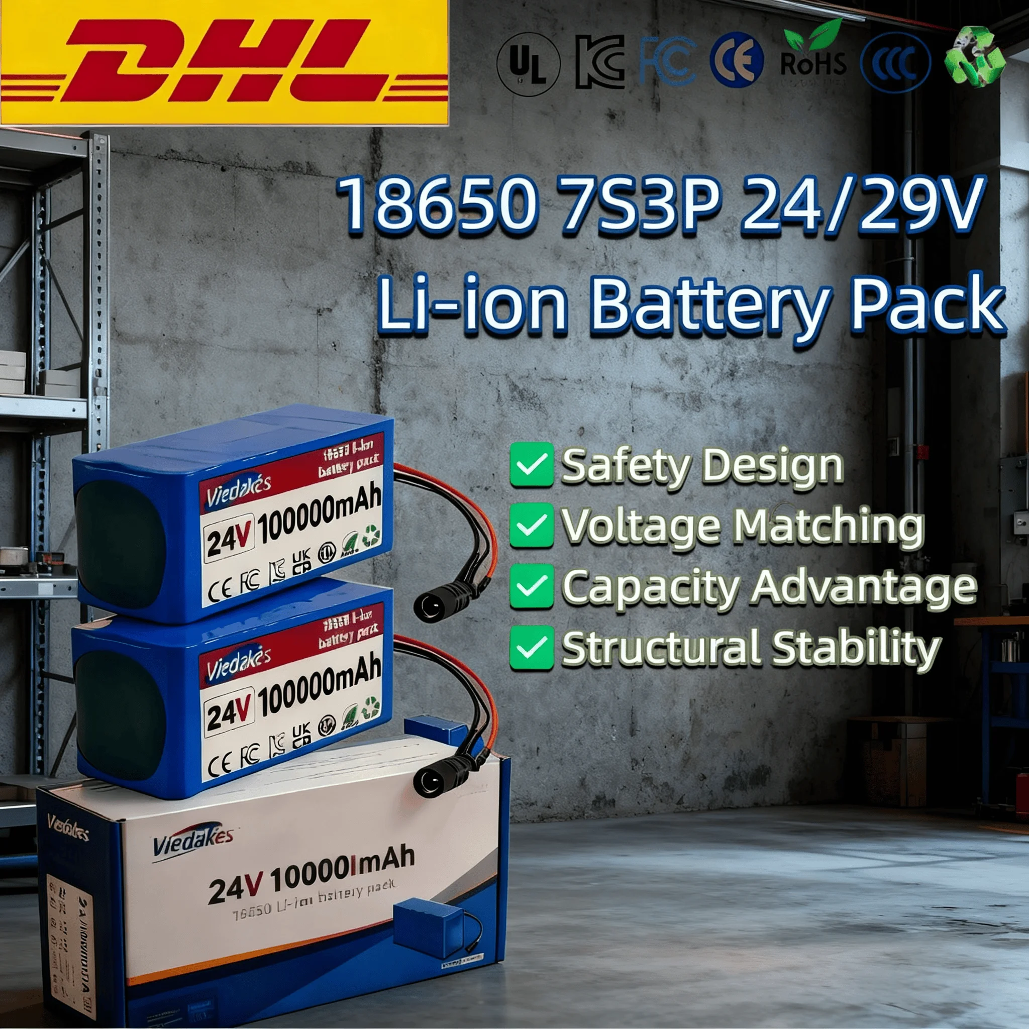 

29.4V 100000mAh 7S3P Li-ion Battery Pack 18650 with BMS for 24V-29.4V Electric Motor Scooter