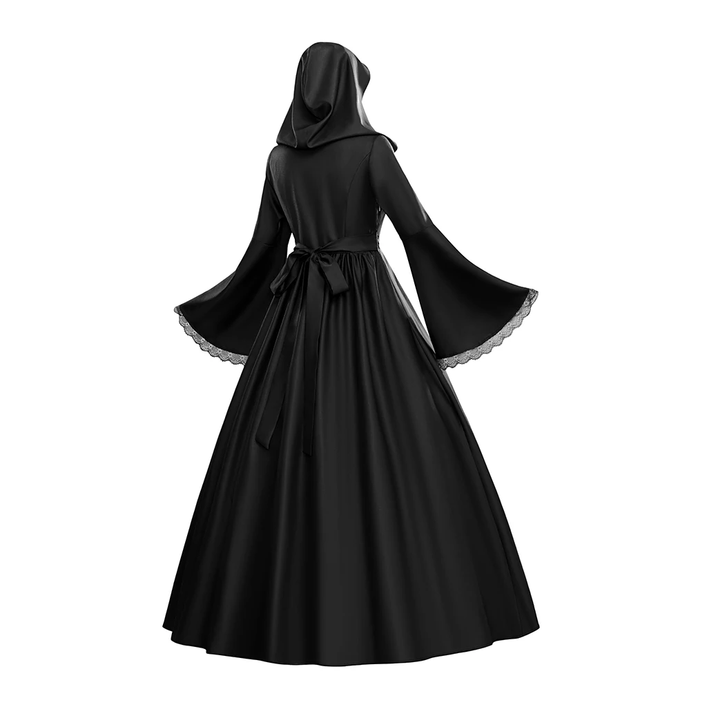 فستان نسائي على الطراز القوطي بأكمام طويلة على الطراز القوطي من العصور الوسطى، فستان تاريخي عتيق للحرب الأهلية