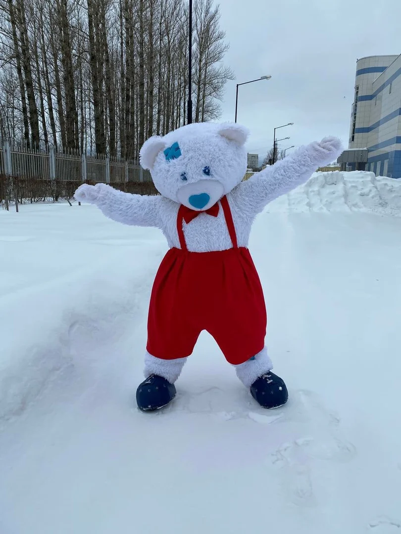 

Red White Bear Mascot Costume, Cute Teddy Bear Cartoon Overalls Suit Halloween, Carnival and Festival Celebrations
