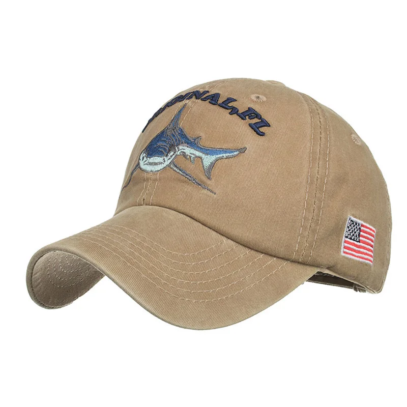 Shonemes Embroidery Shark Baseball Cap Sports USA Snapback Cap Outdoor Adjustable Strap Back Hat for Men Women