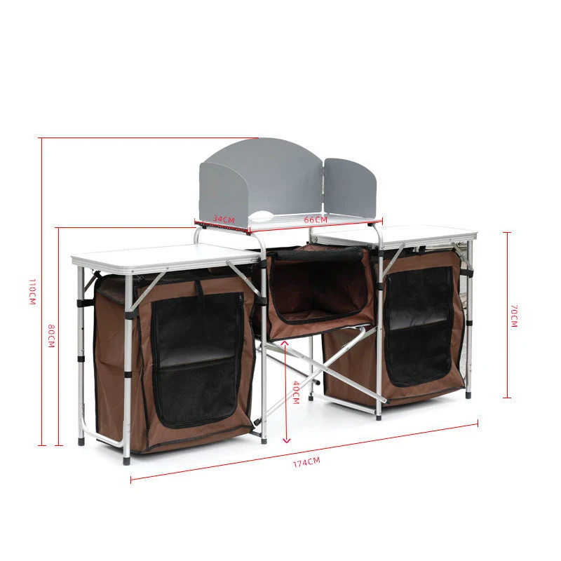 Gabinete de almacenamiento al aire libre, mesa de cocina para acampar, mesa de cocina plegable para exteriores con bolsa de transporte de almacenamiento, estación de cocina de aluminio 3