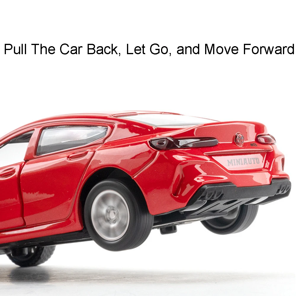 1:32 M8 320I Miniaturowy Model Samochodu Zabawka Odlew Stopowy Dźwięk Światło Otwierane Drzwi Napęd Pull Back Gumowe Opony Prezent dla Dzieci na Boże Narodzenie