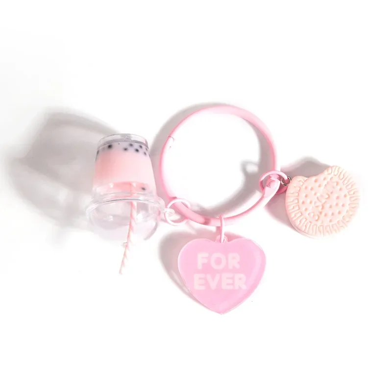 Cute  Keychains Ice-cream Bubble Tea Biscuit Pink Key Rings Friendship For Best Friend Women Girl Handbag Gift Jewelry image 6