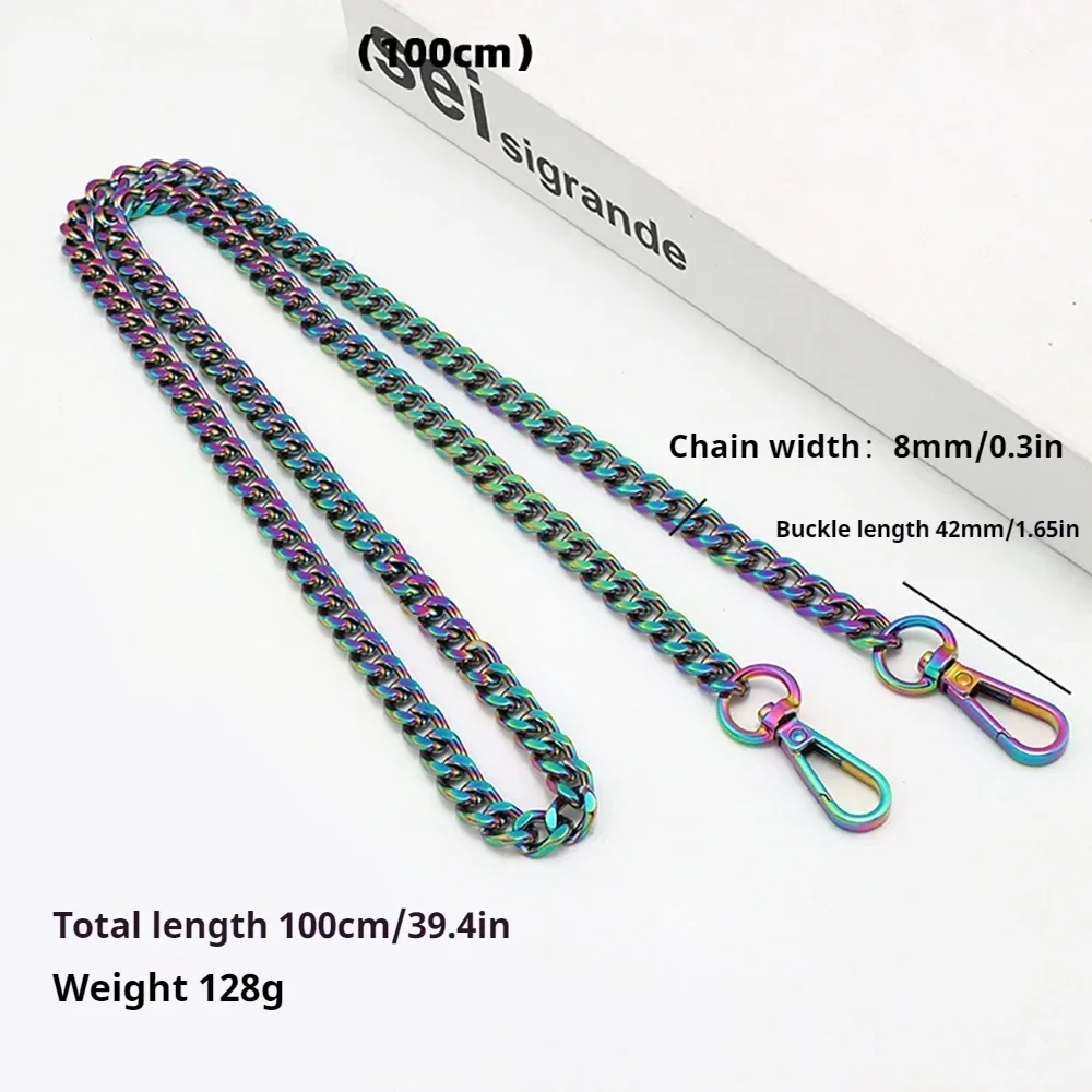 Rainbow Metal Bag Chains For Women Shoulder Bag Straps 60/100/120cm Handbag Chain Armpit Purse Chain Replacement Crossbody Chain