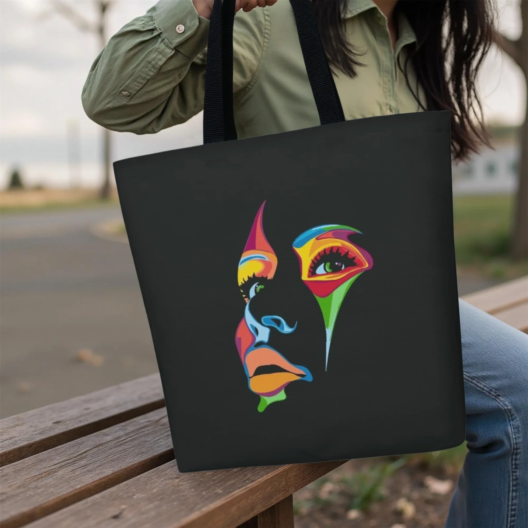 الجدة الإبداعية مجردة الوجه حمل حقيبة قماش حقيبة كتف قابلة لإعادة الاستخدام هدية للأصدقاء الذين عشاق التصميم الفني التجريدي #2