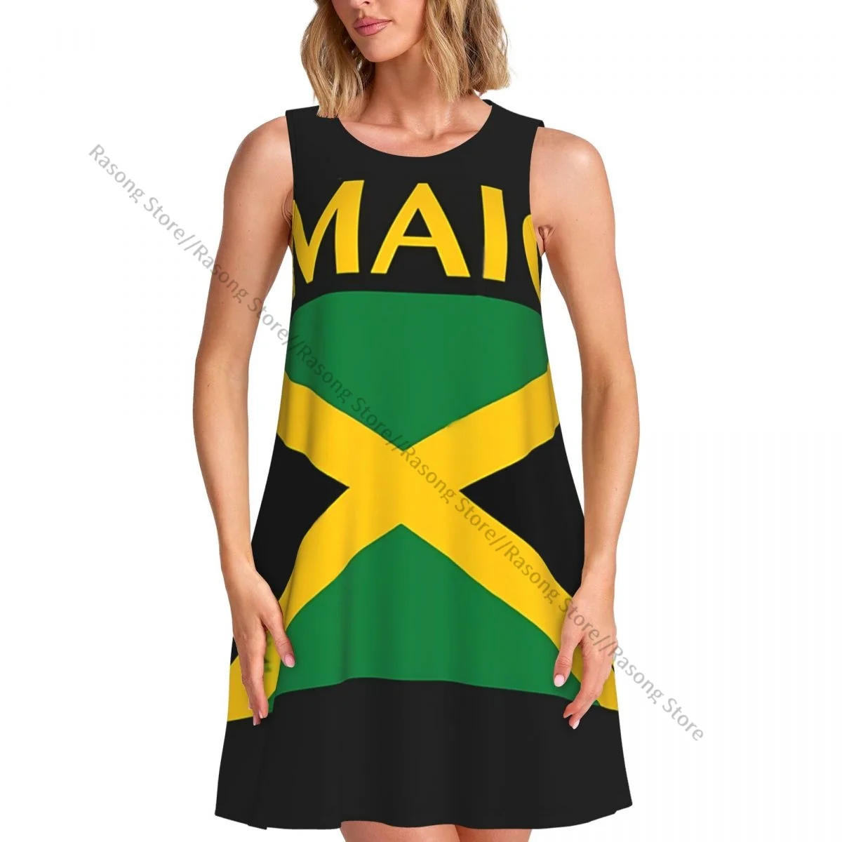Women's Dress Jamaica Flag Summer Casual T Shirt Beach Cover up Tank Dress