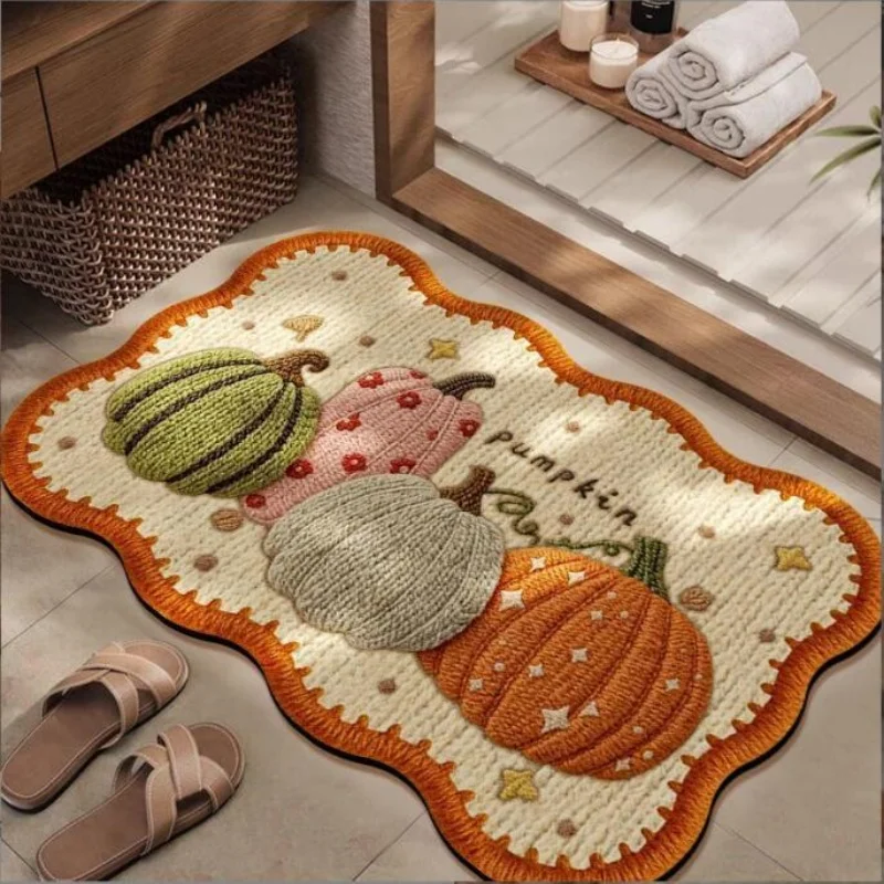 40x60CM Imitation Woven Rural Style Diatomaceous Earth Floor Mat Bathroom Absorbent Quick Dry Anti-Slip Shaped Pumpkin Decorativ