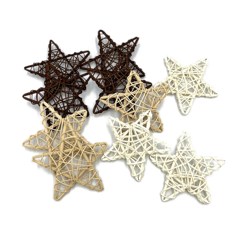 10pcs 5cm Star Shaped Natural Wicker Rattan Balls Vase Fillers for Christmas Tree Ornament Wedding Birthday Party Decoration