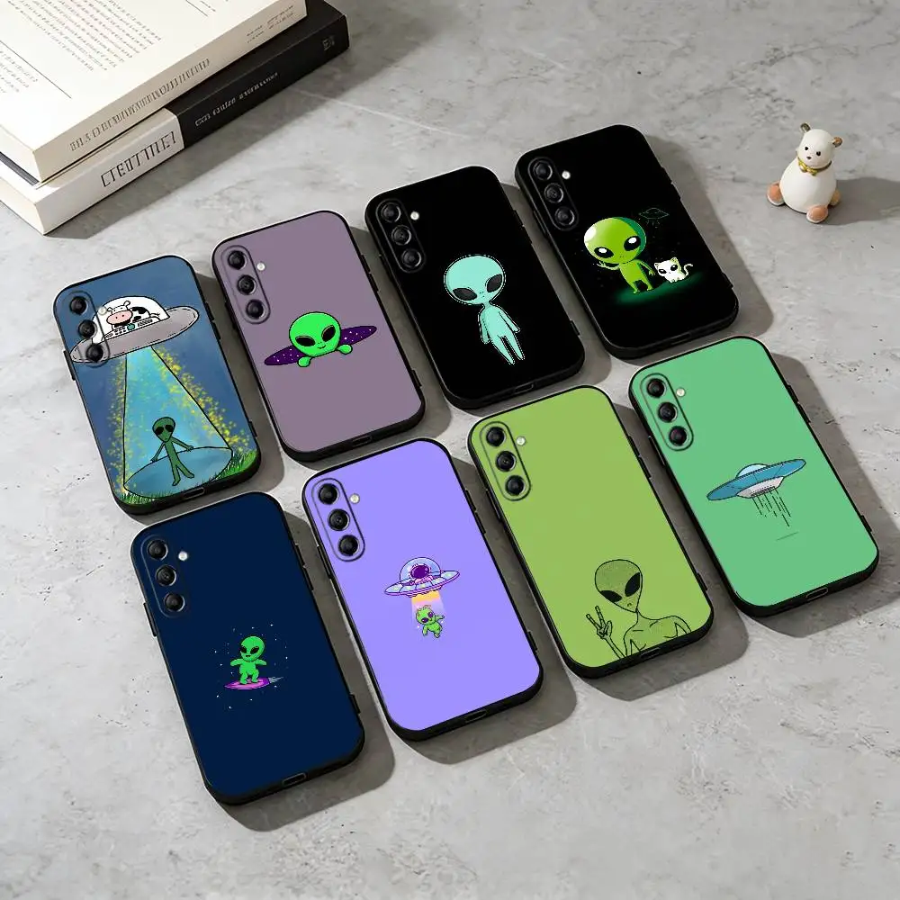 

F-Funny Alien Space UFO Phone Case Black Silicone Soft For Samsung Galaxy A73,A72,A71,A70,A53,A52,A51