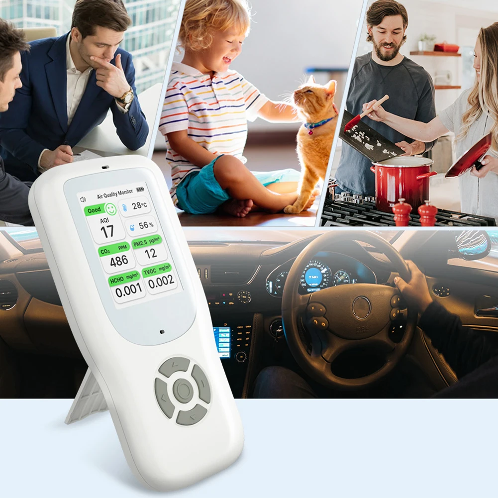 9-in-1 Air Quality Monitor AQI CO2 PM2.5 PM1.0 PM10 HCHO TVOC Tester Formaldehyde Detector CO2 Detector for Home School Office