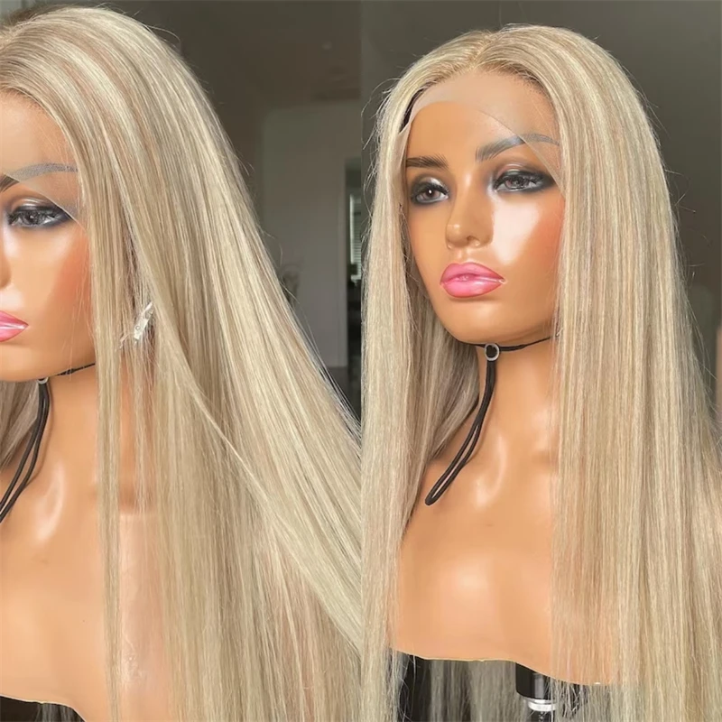 

Ombre Blonde Straight Wig for Women 28 Inch Middle Part Wig Natural Synthetic Heat Resistant Fiber Wig Daily Use Women's Wig