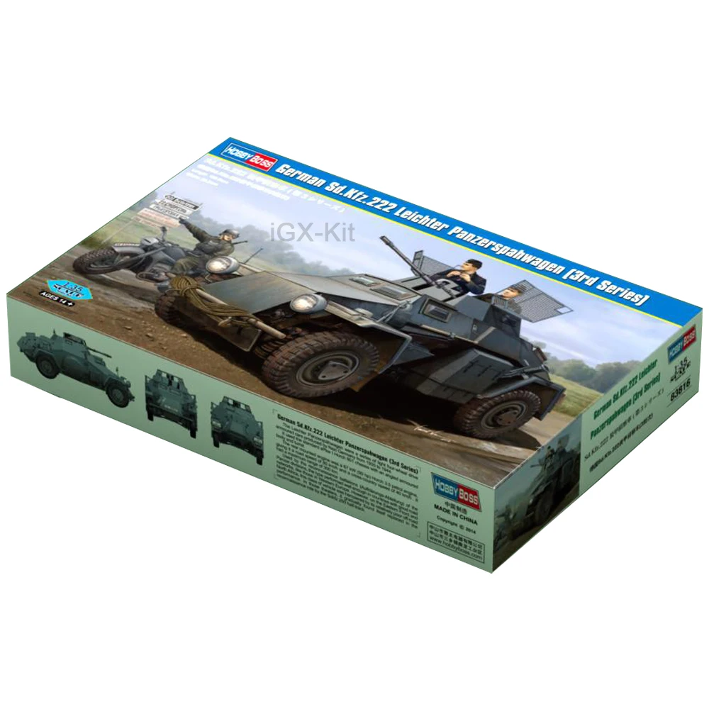 Hobbyboss 83816 1/35 Scale  German SdKfz 222 Leichter 2cm  Armored Scout Vehicle Car Hobby Craft Toy Plastic Model Building Kit