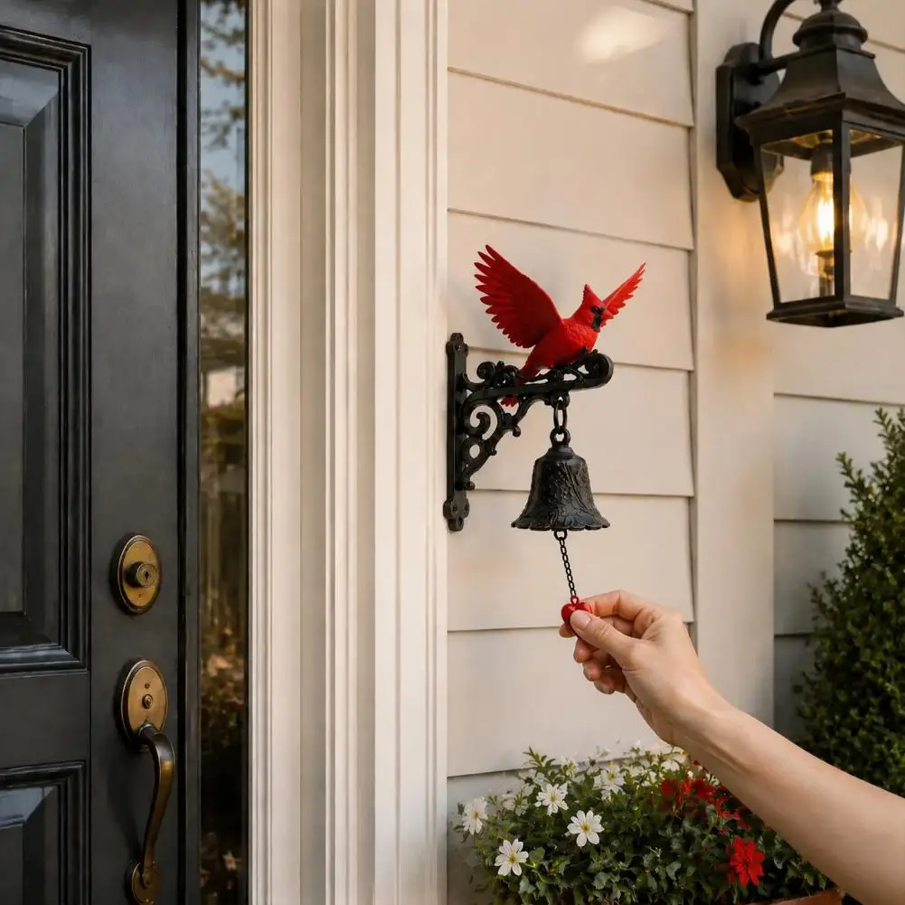 Vintage Red Bird Welcome Doorbell Weather-proof Wall Mount Dinner Hanging Bell Garden Home Decorative Door Bell