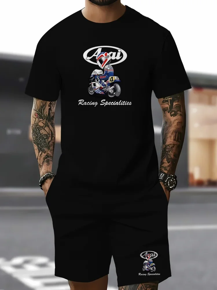 

New Men's Summer Short Sleeved T-shirt Set Fashion Two-piece Sportswear Casual Shorts Sportswear Men's Sportswear Set