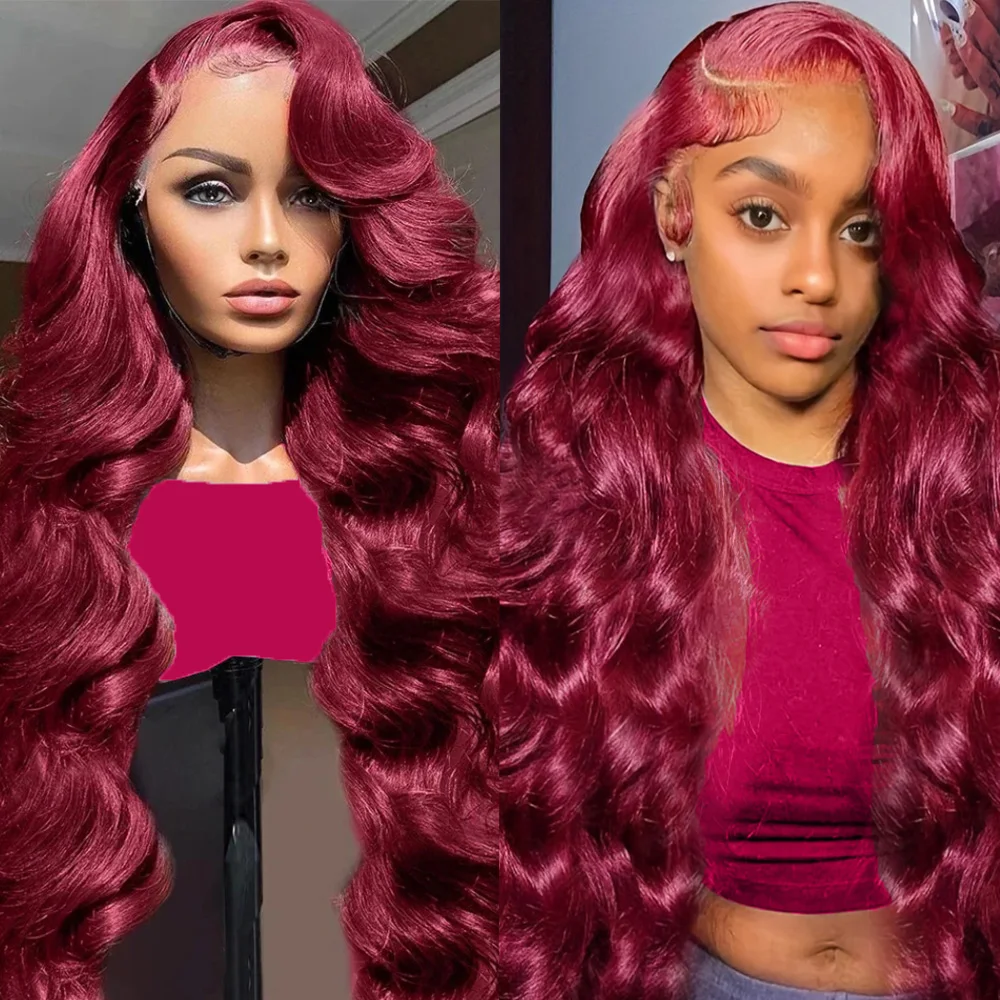 36 بوصة 200 الكثافة بورجوندي 13x6 HD الدانتيل الباروكة الأمامية 99j الجسم موجة 13x4 الدانتيل الجبهة الباروكات 100% شعر الإنسان البرازيلي الدانتيل الباروكات