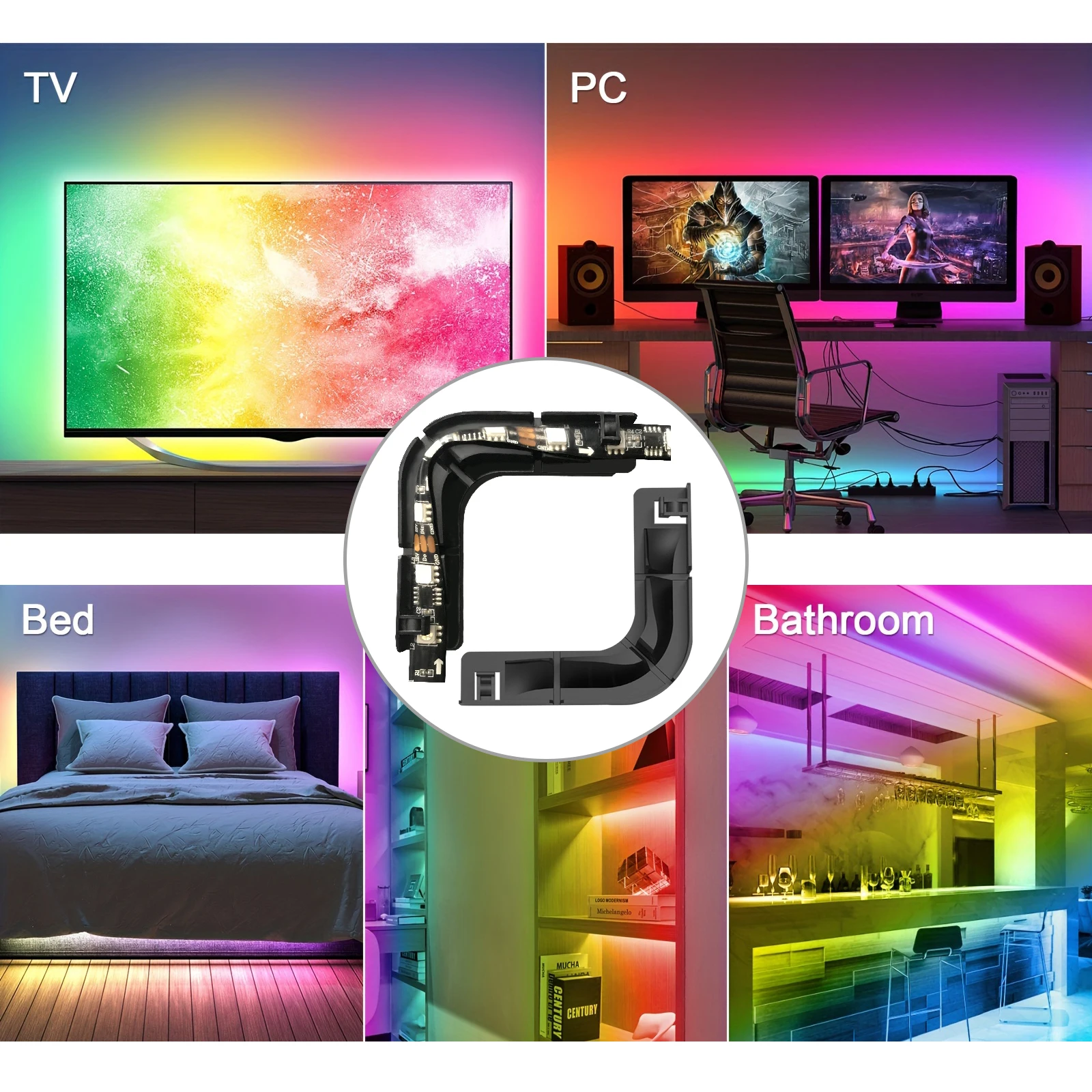 Immagine 5: Supporto ad angolo a L per strisce LED, senza saldature, senza spazi vuoti, compatibile con accessori per strisce LED SMD 5050 (4 pezzi)