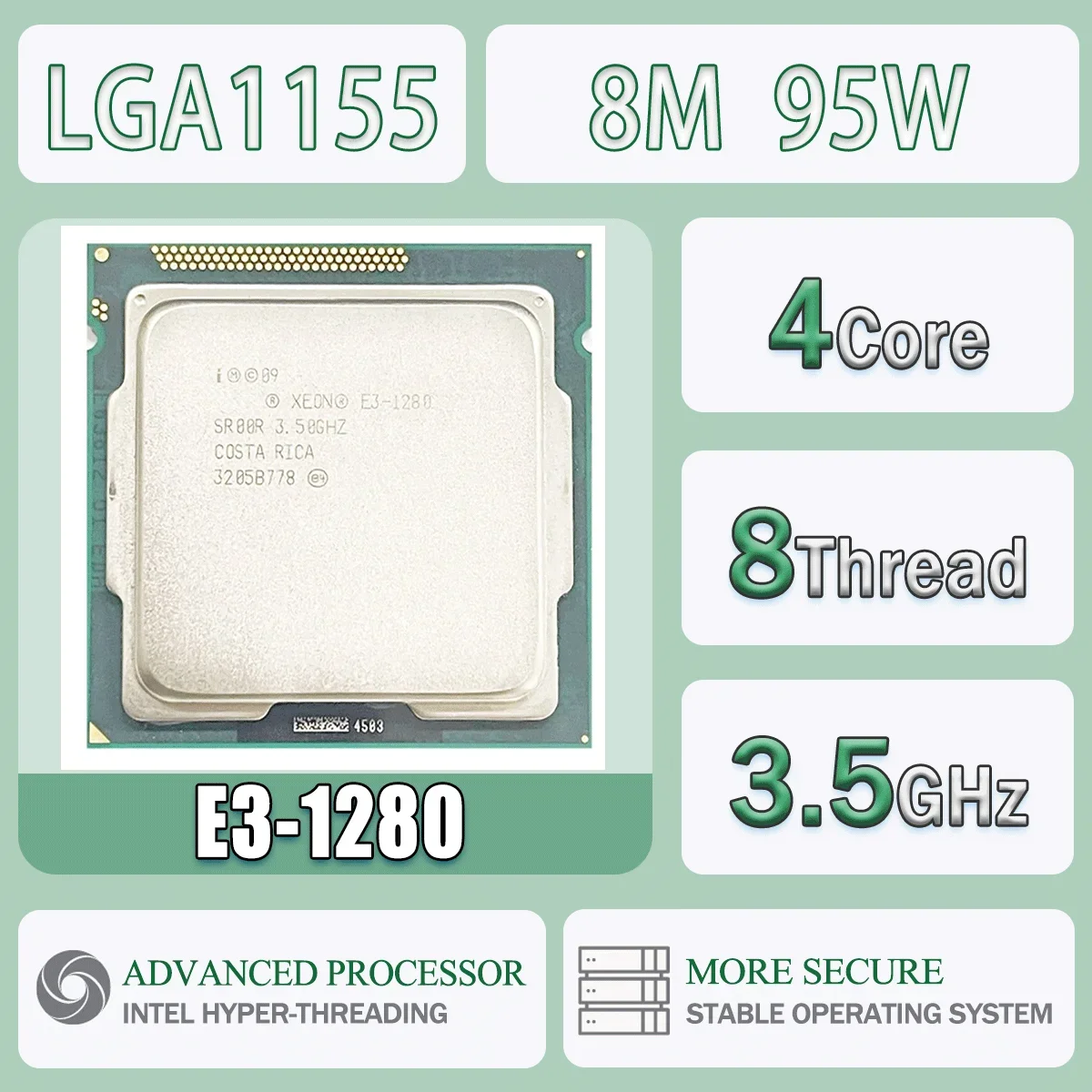 Intel Xeon E3-1280 3,5 GHz Quad-Core ocho hilos 8M 95W E3 1280 ordenador CPU procesador servidor E3 1280 paquete LGA 1155