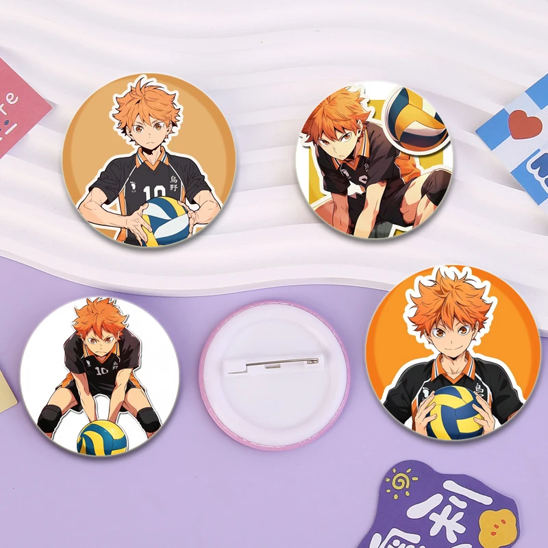 Haikyuu!! Handmade Anime Brooches Round Creative Pins Shoyo Hinata Tobio Kageyama Daichi Sawamura Sugawara Koushi Cartoon Badge