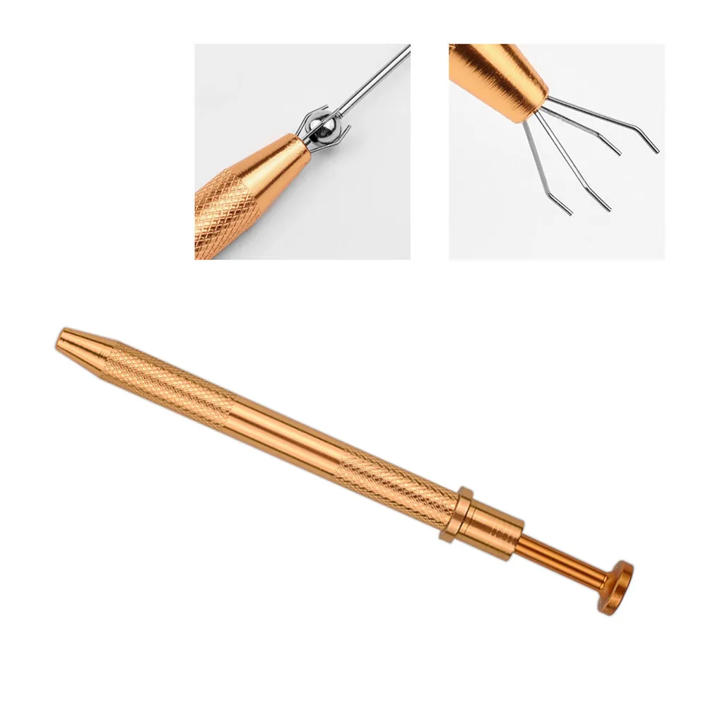 4 Prongs Stainless Steel Beads Grabber Bead Holder Pick-Up Tool for Body Piercing Small Stone Handling Anti-Slip Handle Compact