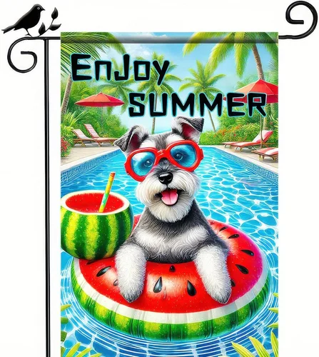 Enjoy Summer Garden Flag Schnauzer Dog 12X18 Inch Print Double Sided Cute Puppy YYN UUV EEU SSL