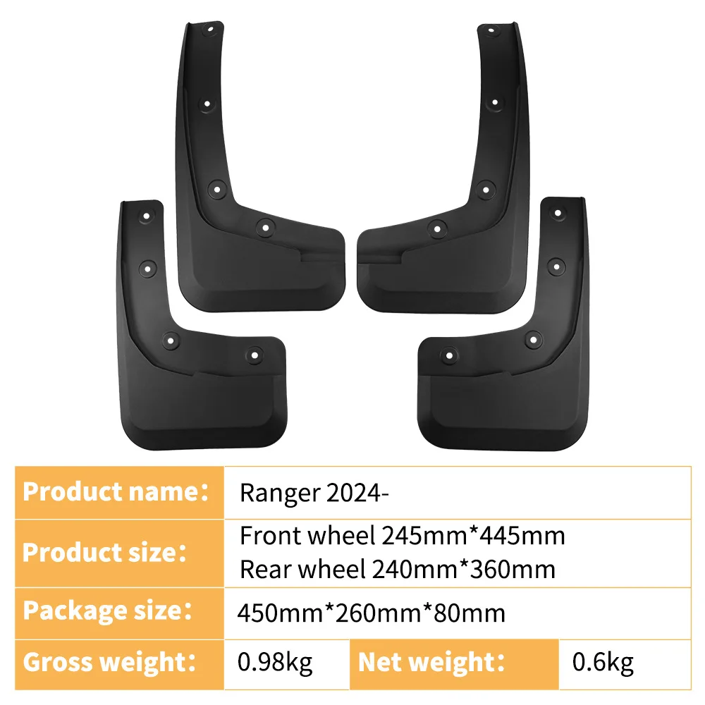 Car Mud Flaps for Ford Ranger 2024 US Version Splash Guards Fender Mudguard Long Using Life Exterior Parts view 2