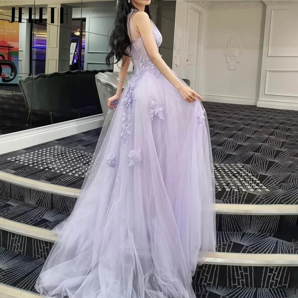 JEHETH Lilac One Shoulder Celebrity Prom Dresses Split Long 2024 Flower Graduation School 3D Flower Tulle Evening Party Gown