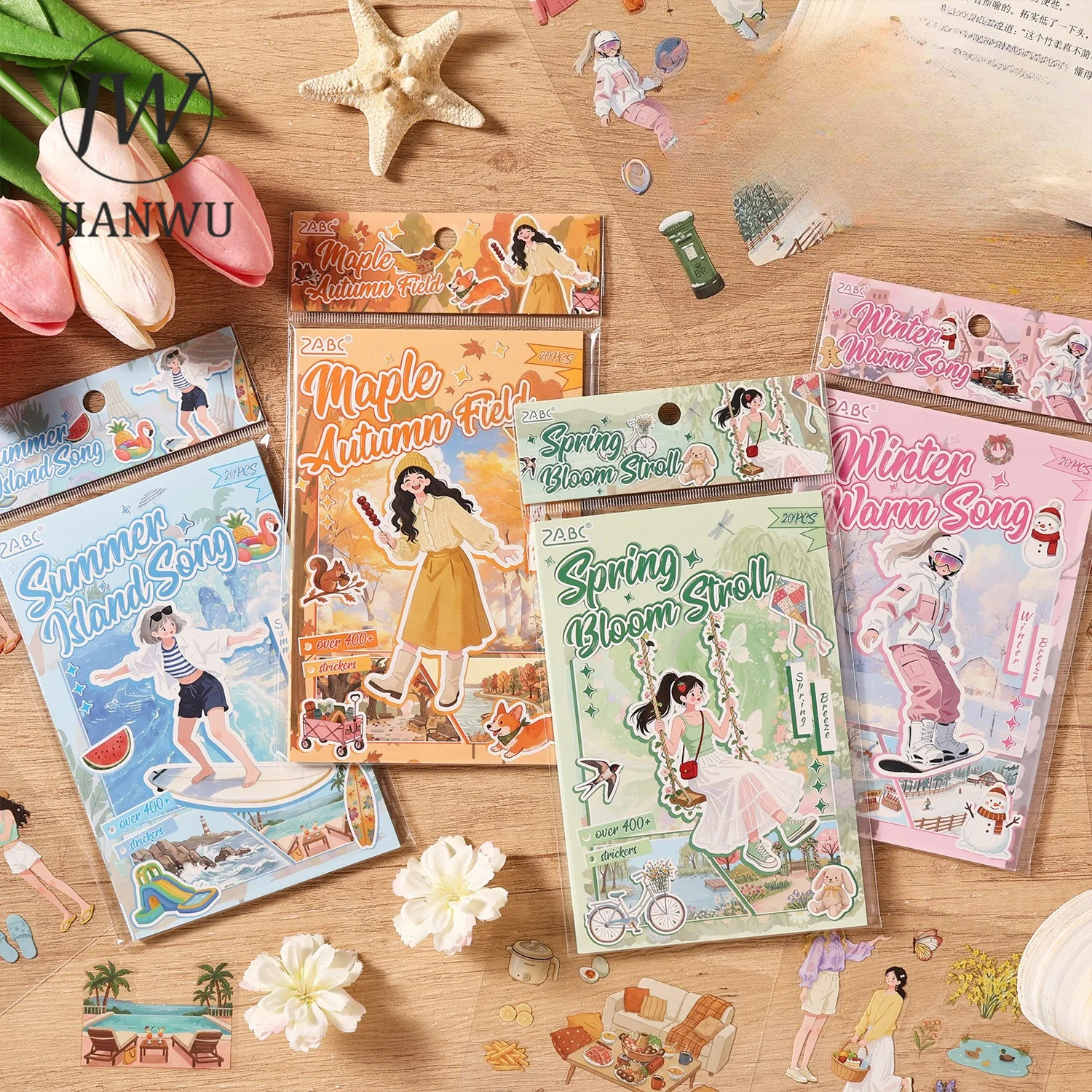 JIANWU Cute Girl Character Season Travel Life Landscape Material Collage Scrapbooking PET Sticker Book Journal Stationery